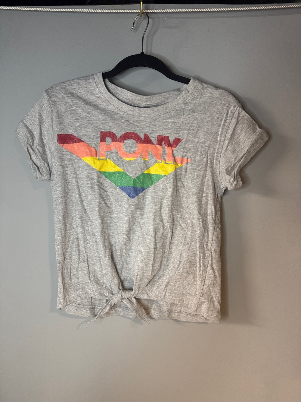 Pony Grey Tee with Rainbow Chevron Logo and Front Tier